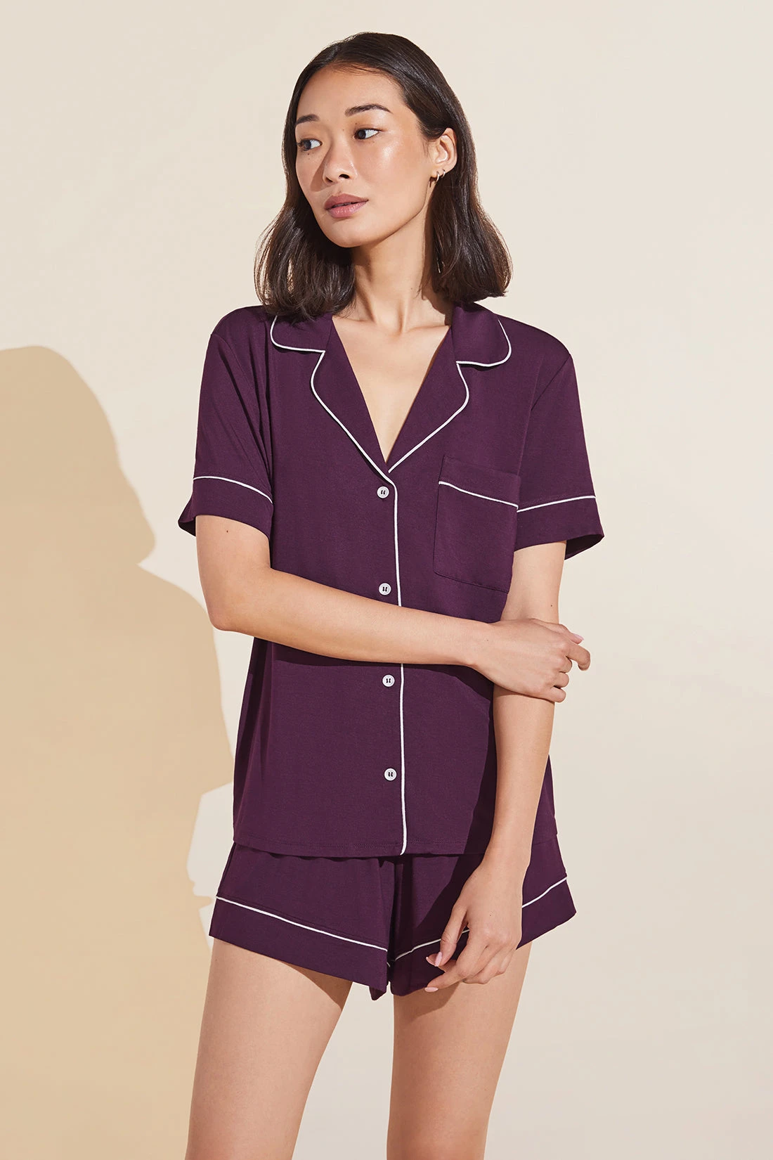 Eberjey Gisele TENCEL™ Modal Relaxed Short PJ Set - Plum/Ivory 3 Eberjey Gisele TENCEL™ Modal Relaxed Short PJ Set - Plum/Ivory