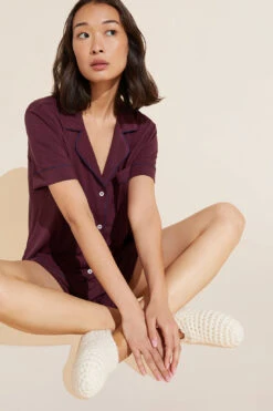 Eberjey Gisele TENCEL™ Modal Relaxed Short PJ Set - Mulberry/Navy -Fashion - Pajamas PJ1018SR MUNA S 1