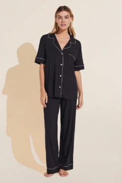 Eberjey Gisele TENCEL™ Modal Short Sleeve & Pant PJ Set - Black/Sorbet Pink