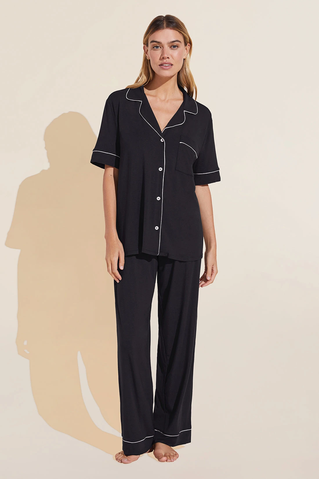 Eberjey Gisele TENCEL™ Modal Short Sleeve & Pant PJ Set - Black/Sorbet Pink 3 Eberjey Gisele TENCEL™ Modal Short Sleeve & Pant PJ Set - Black/Sorbet Pink