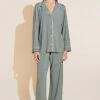 Eberjey Gisele Printed TENCEL™ Modal Long PJ Set - Artisan Trace Willow Green/Ivory -Fashion - Pajamas PJ1141 AWIV F