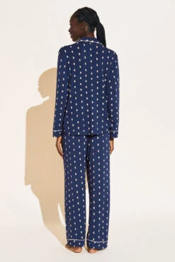 Eberjey Gisele Printed TENCEL™ Modal Long PJ Set - Moonlight Navy/Ivory 9 Eberjey Gisele Printed TENCEL™ Modal Long PJ Set - Moonlight Navy/Ivory -Fashion - Pajamas PJ1141 MNIV Ba