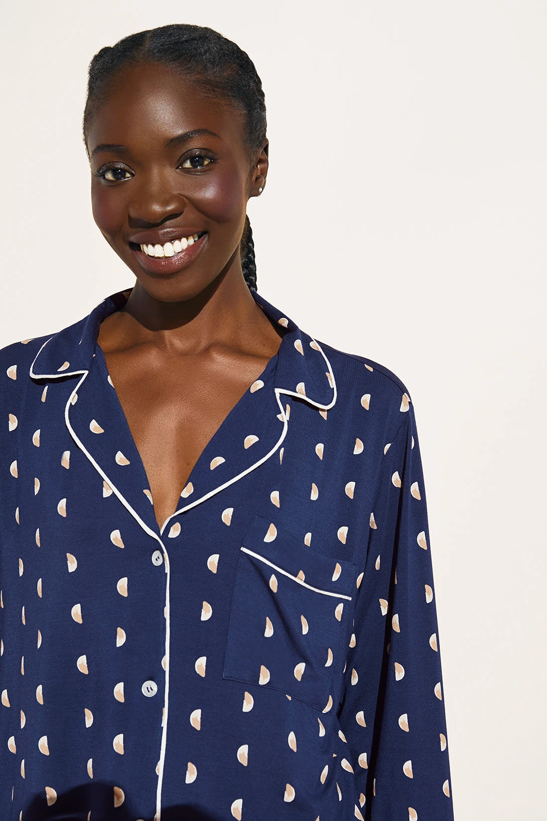 Eberjey Gisele Printed TENCEL™ Modal Long PJ Set - Moonlight Navy/Ivory 4 Eberjey Gisele Printed TENCEL™ Modal Long PJ Set - Moonlight Navy/Ivory - Image 2