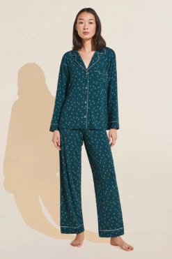 Eberjey Gisele Printed TENCEL™ Modal Long PJ Set - Forest Evergreen/Ivory