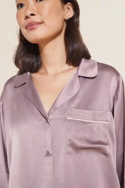 Eberjey Inez Washable Silk Long PJ Set - Amethyst/Ivory -Fashion - Pajamas PJ2014 AMIV S 1