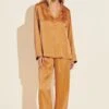Eberjey Inez Washable Silk Long PJ Set - Caramel/Bright Orange -Fashion - Pajamas PJ2014 CABO F