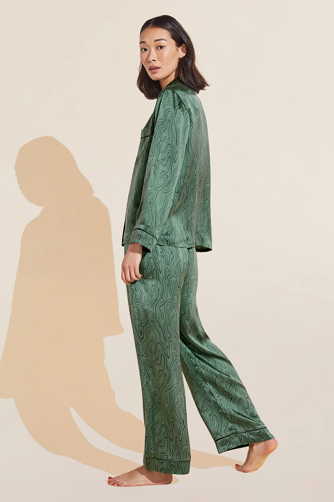 Eberjey Inez Washable Silk Printed Long PJ Set - Malachite Jade/Kelp 7 Eberjey Inez Washable Silk Printed Long PJ Set - Malachite Jade/Kelp - Image 5