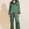 Eberjey Inez Washable Silk Printed Long PJ Set - Malachite Jade/Kelp 2 Eberjey Inez Washable Silk Printed Long PJ Set - Malachite Jade/Kelp -Fashion - Pajamas PJ2015 MJKE F