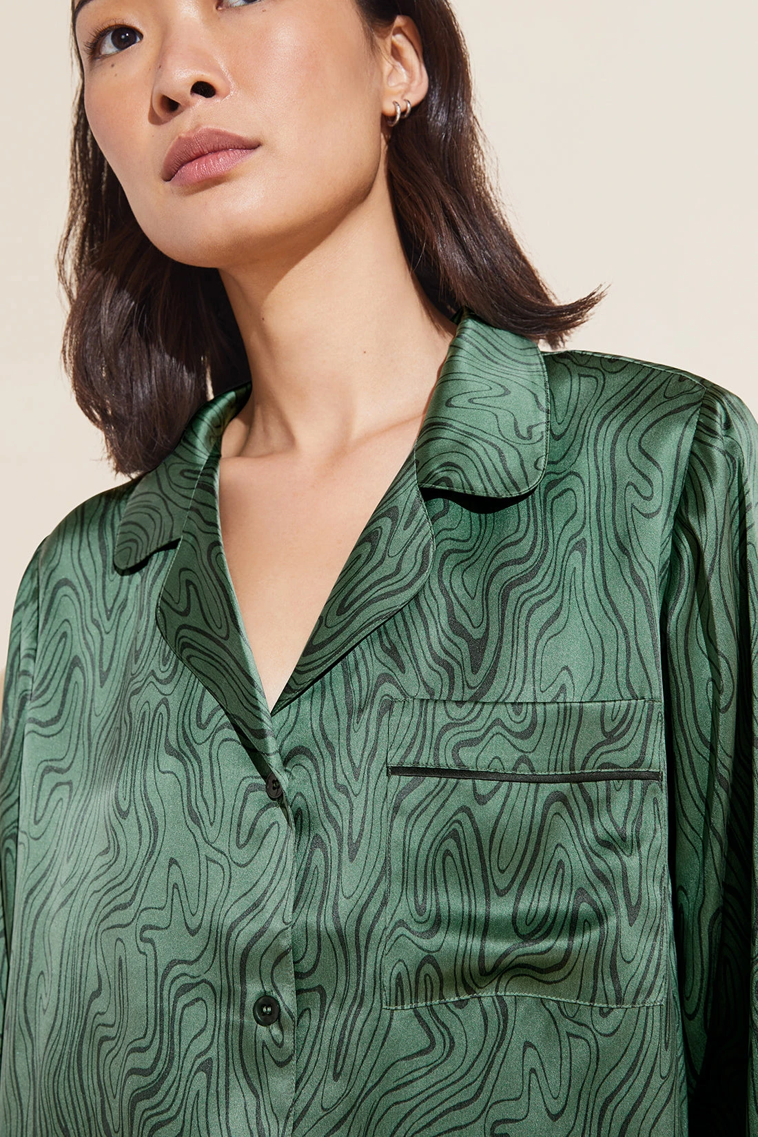 Eberjey Inez Washable Silk Printed Long PJ Set - Malachite Jade/Kelp 4 Eberjey Inez Washable Silk Printed Long PJ Set - Malachite Jade/Kelp - Image 2