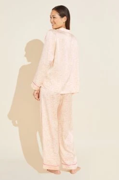 Eberjey Inez Washable Silk Printed Long PJ Set - Marble Rose Cloud/Italian Rose -Fashion - Pajamas PJ2015 MRIR B
