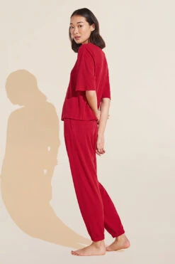 Eberjey Cozy TENCEL™ Modal Waffle Short Sleeve & Pant PJ Set - Haute Red -Fashion - Pajamas PJ2029TSZ HAUTR B