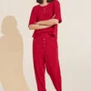 Eberjey Cozy TENCEL™ Modal Waffle Short Sleeve & Pant PJ Set - Haute Red -Fashion - Pajamas PJ2029TSZ HAUTR F