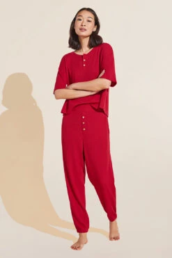 Eberjey Cozy TENCEL™ Modal Waffle Short Sleeve & Pant PJ Set - Haute Red