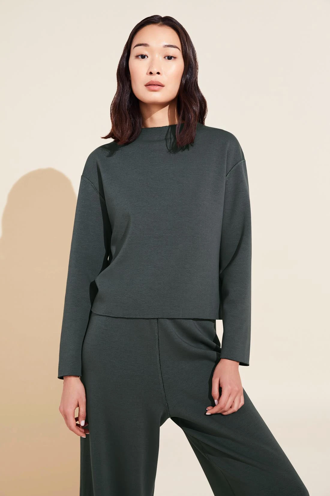 Eberjey Reversible Plush Funnel Neck Top - Kelp/Black 3 Eberjey Reversible Plush Funnel Neck Top - Kelp/Black