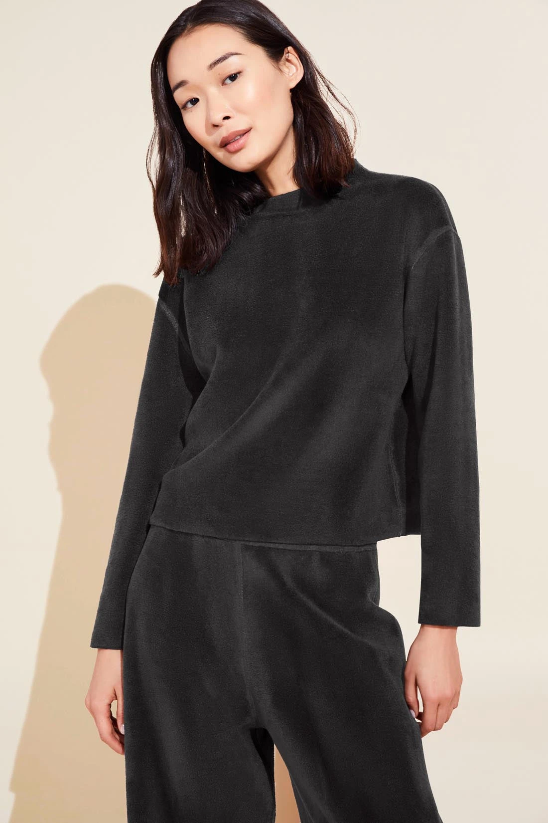 Eberjey Reversible Plush Funnel Neck Top - Kelp/Black 4 Eberjey Reversible Plush Funnel Neck Top - Kelp/Black - Image 2