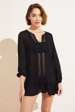Eberjey Elba Breezy Weave Cover-Up - Black