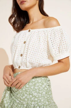 Eberjey Harper Cotton Eyelet Beach Top - Ecru