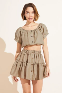 Eberjey Harper Linen Top - Khaki