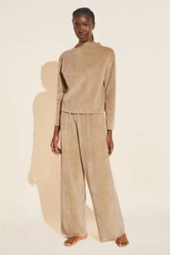 Eberjey Reversible Plush High Waist Pant - Mocha/Camel