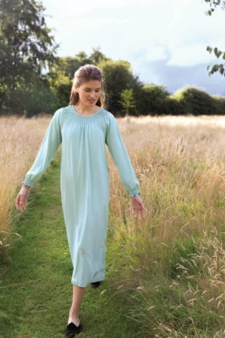 Lake Pima Smocked Long Sleeve Midi Nightgown In Willow -Fashion - Pajamas english garden34
