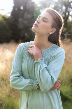 Lake Pima Smocked Long Sleeve Midi Nightgown In Willow -Fashion - Pajamas english garden37