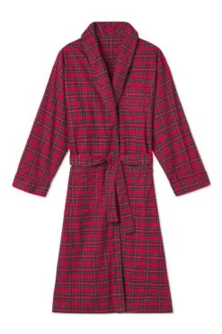 Lake Men's Flannel Robe In Red Tartan