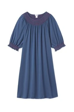 Lake Pima Smocked Nightgown In Navy