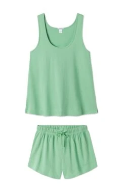 Lake Pointelle Pajama Shorts Set In Grass