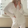 Eberjey Gisele TENCELâ„¢ Modal Rib Long PJ Set - White 2 Eberjey Gisele TENCELâ„¢ Modal Rib Long PJ Set - White -Fashion - Pajamas sam