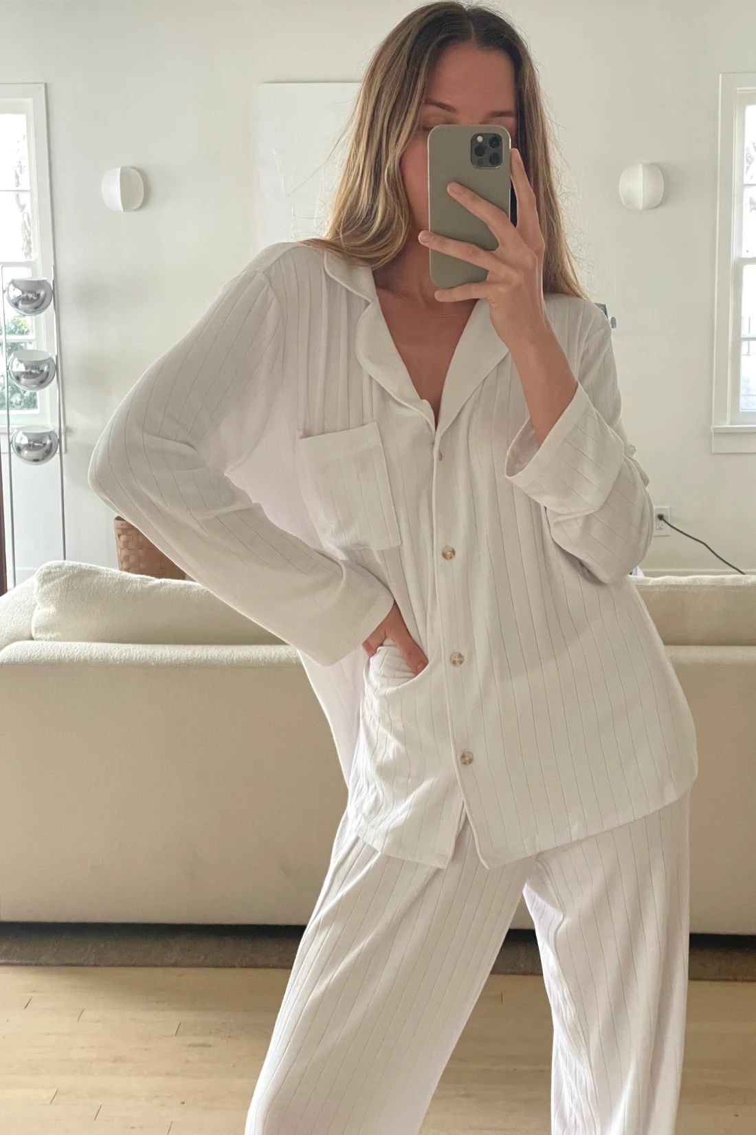 Eberjey Gisele TENCEL™ Modal Rib Long PJ Set - White 3 Eberjey Gisele TENCEL™ Modal Rib Long PJ Set - White