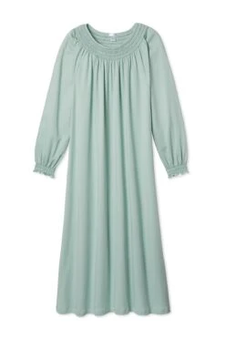 Lake Pima Smocked Long Sleeve Midi Nightgown In Willow